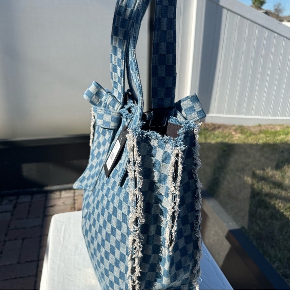 Zac Posen Anthea Denim Checkered Tote Bag NWT - Picture 15 of 16